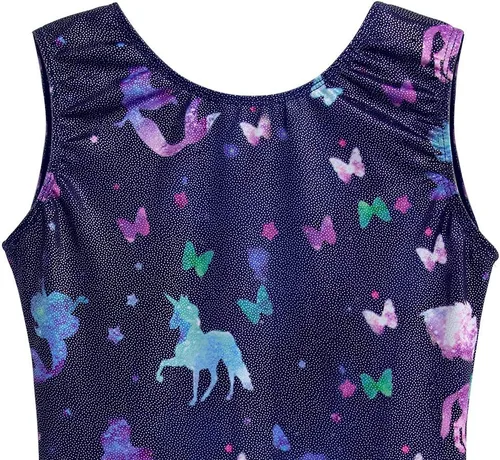 Miniatura 129 de HOZIY - Leotardos de gimnasia con pantalones cortos brillantes para niñas pequeñas; estampados de unicornio, aurora, arco iris, sirena, dinosaurio