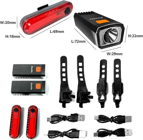 Miniatura 3 de Kunhe Luces de bicicleta recargables USB-C delanteras y traseras (2 o 4 o 10 o 20 paquetes) conducción nocturna para niños y adultos, 3 modos