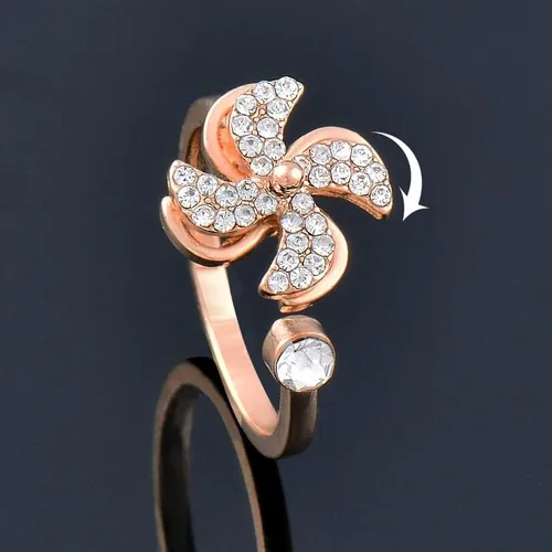 Miniatura 6 de 2024 New Fashion Rotatable Rose Gold Silver Color Cubic Zirconia Flower Spinner Rings For Women Jewelry 2023