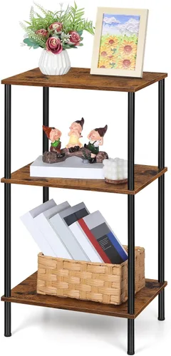 Miniatura 9 de ETELI Mesa auxiliar alta con almacenamiento de 3 niveles, mesa auxiliar negra, estantes de almacenamiento de metal para sala de estar, dormitorio