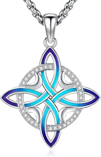 Miniatura 136 de Collar de pentagrama de plata de ley con triple luna, diosa celta, nudo celta, nudo de brujas, Ankh, sol y luna, Hécate, lilith, Santa Muerte