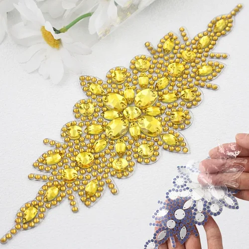 Miniatura 13 de PEARLY JUN 1 pieza de apliques de diamantes de imitación negros autoadhesivos, parches de cristal con adhesión térmica para ropa, adornos