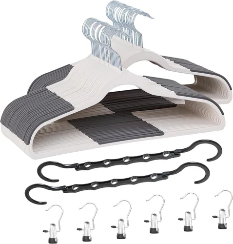 Miniatura 15 de VECELO Paquete de 50 perchas de plástico, perchas de ropa que ahorran espacio con muescas para los hombros para correas, perchas antideslizantes