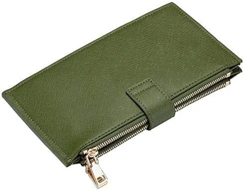 Miniatura 4 de Travelambo Billetera para mujer con bloqueo RFID plegable para múltiples tarjetas con bolsillo con cremallera, Ejército Verde 7224, Minimalista