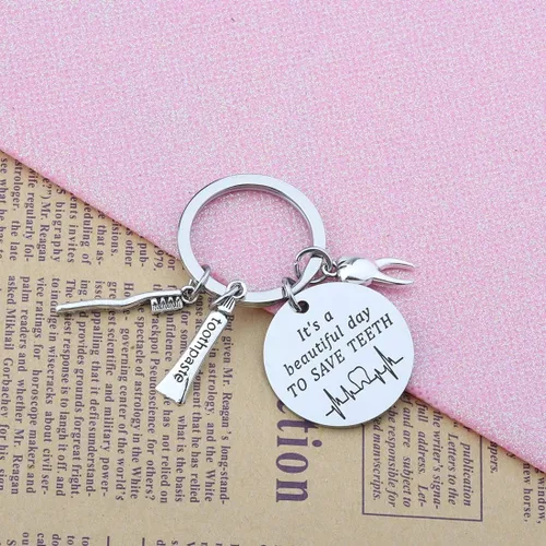 Miniatura 8 de CHOORO Llavero dental con texto en inglés It's a Beautiful Day to Save Teeth
