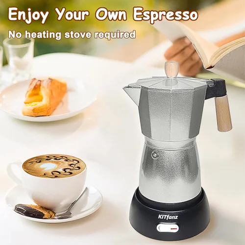 Miniatura 2 de Cafetera Eléctrica de Café Espresso, Cafetera Italiana, Olla Moka Eléctrica, Cafetera Cubana, Cafeteras Eléctricas Portátiles Espresso con Base