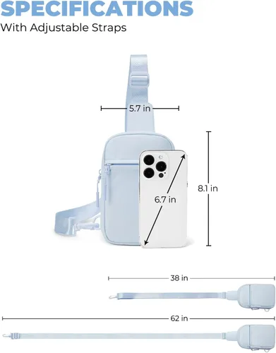 Miniatura 6 de CHOLISS Bolso bandolera pequeño para mujeres y hombres, bolsos cruzados, cangureras de moda con correa extendida, A04 Azul Claro (Nylon), Bolsos