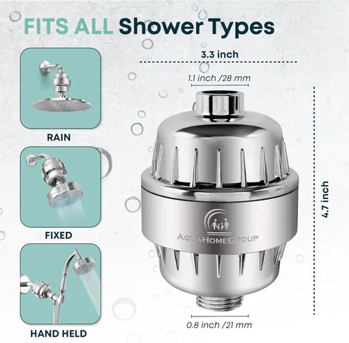 Miniatura 7 de AquaHomeGroup Filtro de ducha para agua libre de cloro (incluye 2 cartuchos) – Elimina impurezas y olores para agua más limpia y fresca – Filtros