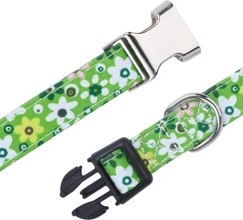 Miniatura 4 de Collares para perras hembras, diseño de rosa, girasol, margarita y leopardo en tamaño pequeño, mediano, grande para perras hembras, verde margarita