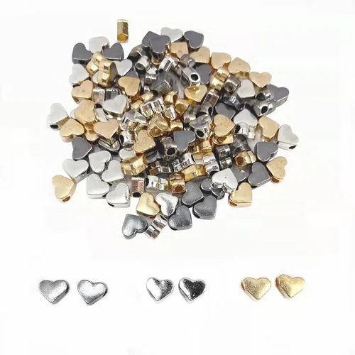 Miniatura 8 de 200 cuentas espaciadoras en forma de corazón, cuentas espaciadoras de agujeros pequeños, cuentas sueltas de metal para hacer pulseras, collares