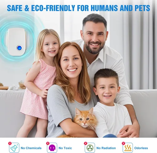 Miniatura 3 de Repelente ultrasónico mejorado, paquete de 6 paquetes de enchufe electrónico para control de plagas para ratón, insectos, cucarachas, insectos