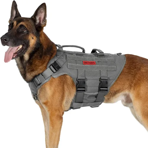 Miniatura 17 de OneTigris - Arnés táctico grande para perros, arnés de chaleco ajustable sin tirones, arnés de perro resistente con asa, paneles grandes de gancho