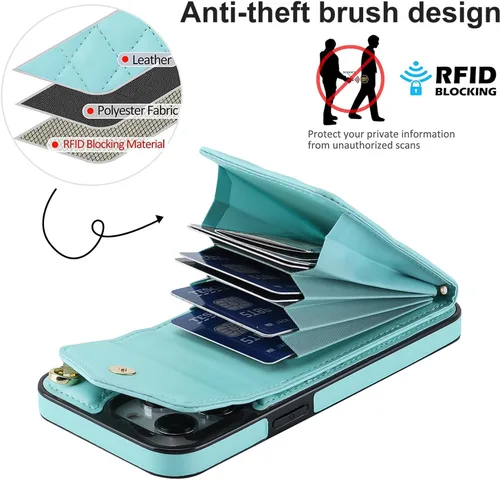 Miniatura 4 de Asuwish Funda de teléfono para iPhone 13 Pro de 6.1 pulgadas, funda tipo cartera con protector de pantalla de vidrio templado y anillo cruzado