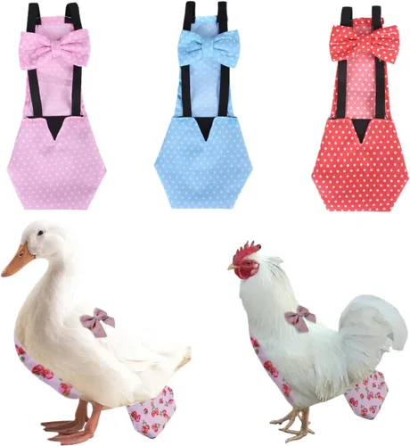 Miniatura 9 de MANON ROSA Pañales de pollo, gallinas bantam, juego de 3 piezas reutilizable con corbatín para aves de corral, pañales lavables e impermeables