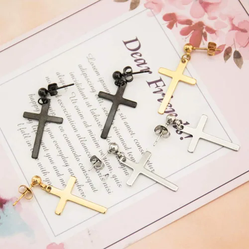 Miniatura 4 de NEWITIN 9 Pairs Stainless Steel Stud Earrings for Men Punk Earrings Unisex Cross Earrings Hypoallergenic Mens Earrings Hinged Cross Dangle Earrings