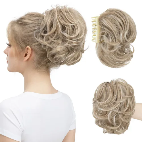 Miniatura 14 de Pinza de pelo con clip de garra, moño corto, pieza de cabello de moño desordenado, extensiones de cabello flexibles, ramificación de cabello Gris