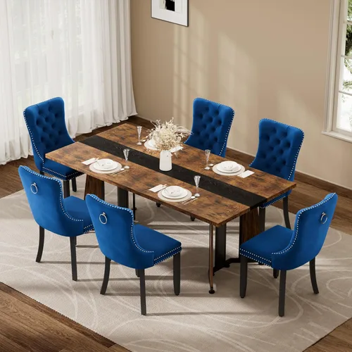Miniatura 10 de Juego de mesa de comedor de 5 piezas con 4 sillas, mesa de comedor rectangular de madera de 71 pulgadas con sillas de comedor de terciopelo, tablero
