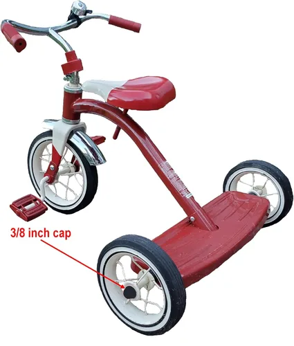 Miniatura 4 de Quadrapoint Tapacubos para bicicleta/triciclos compatibles con la popular marca Red Wagon, se adapta a ejes de 3/8 de diámetro (negro)