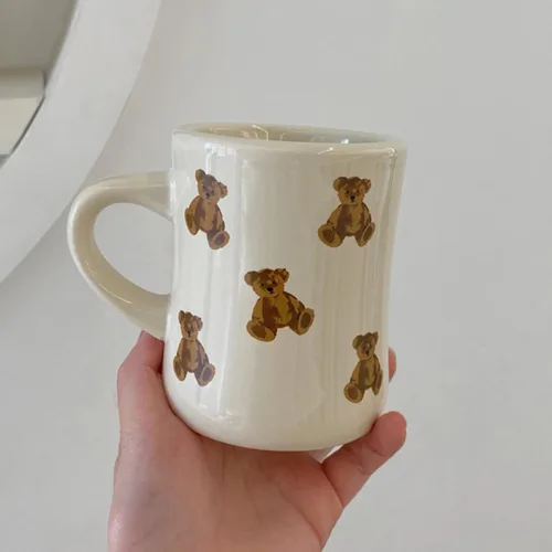 Miniatura 2 de Tazas de Café de Cerámica para Mujeres y Niñas, Tazas de Oso de Dibujos Animados en Crema Blanca, Taza de Agua 350ML/12OZ. Linda Taza de Café