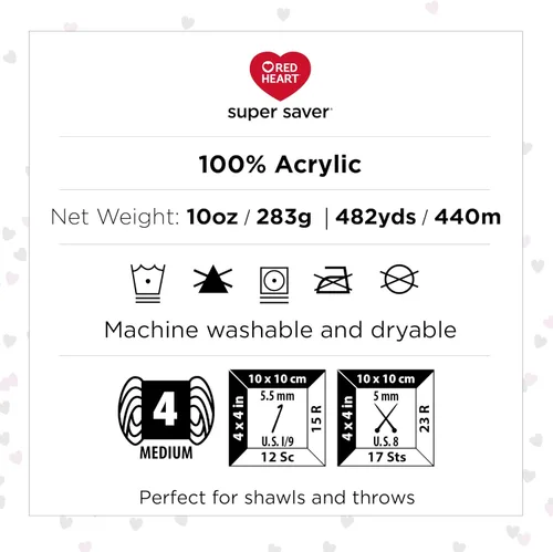 Miniatura 6 de Red Heart Super Saver - Ovillo de lana jumbo para buceo ombré, paquete de 2 unidades de 10 onzas, acrílico, 4 medianos (peinado), 482 yardas