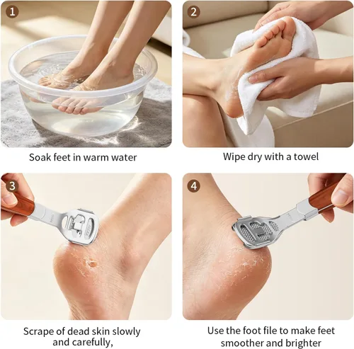 Miniatura 6 de ZIZZON Cuidado de los pies, herramienta de pedicura, removedor de callos con afeitadora, removedor de piel dura con mango de madera, 10 hojas ZIZZON