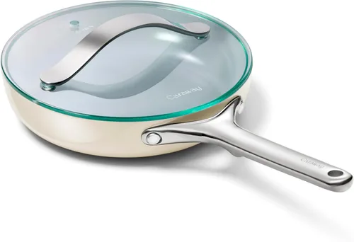 Miniatura 24 de Caraway Dúo de Sartenes de Cerámica con Tapas de Vidrio - Sartenes Antiadherentes (10.5" y 8") - No Tóxico, Libre de PTFE y PFOA - Apto para Horno