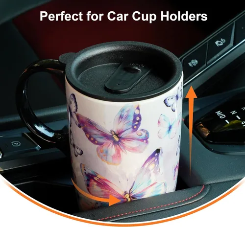 Miniatura 3 de Topadorn Taza de viaje de cerámica de 17 onzas con tapa y asa a prueba de derrames, apta para microondas y lavavajillas, regalo para hombres