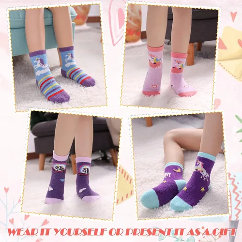Miniatura 2 de DYW 6 pares de calcetines antideslizantes para niños y niñas y niños pequeños, con agarre antideslizante de animales, acogedores y esponjosos