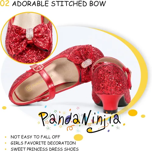 Miniatura 86 de PANDANINJIA Vestido de jada para niñas y niños pequeños, zapatos de princesa Mary Jane con tacones con lazo para fiesta, boda, boda