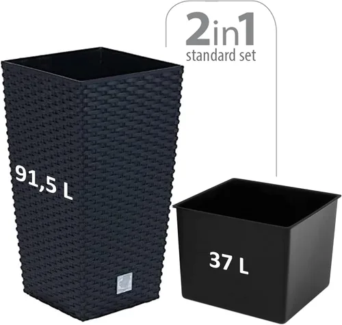 Miniatura 2 de Prosper Plast - Maceta de plástico de ratán alto, color antracita, 15.7 in x 15.7 in x 29.5 in (largo x ancho), capacidad de 91.5 L, adecuada