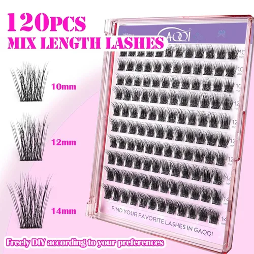 Miniatura 4 de GAQQI - Extensiones de pestañas en racimo, 120 pestañas en racimo, extensiones de pestañas de volumen 10-14 mm, pestañas individuales 3D multicapa