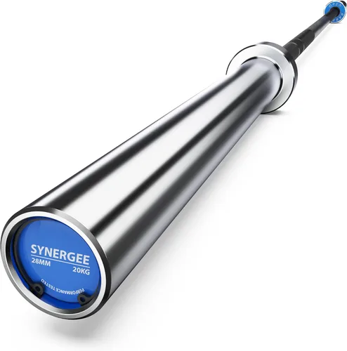 Synergee Barra olímpica abierta de 33.1 lbs y 44.1 lbs de fosfato negro y cromado. Calificación de 1000 libras para levantamiento de pesas y 20 kg