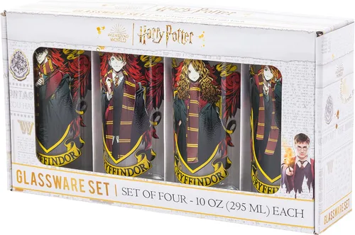 Miniatura 6 de Silver Buffalo Harry Potter Gryffindor Squad con Hermione Granger, Ron Weasley, y Fred y George estilo anime, juego de 4 vasos de vidrio de 10 onzas