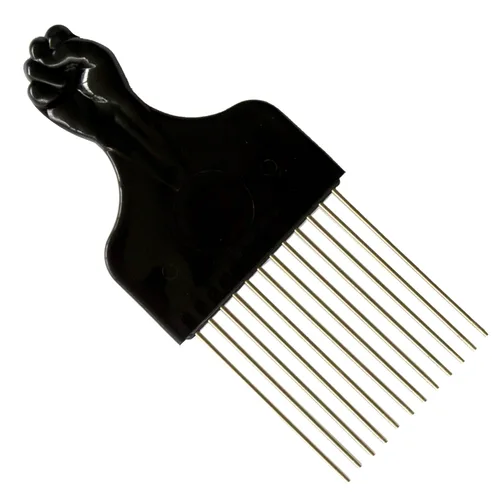 Miniatura 2 de Shoe String King SSK® Afro Pick con puño negro, paquete de 3 - Peine de metal afroamericano para el cabello