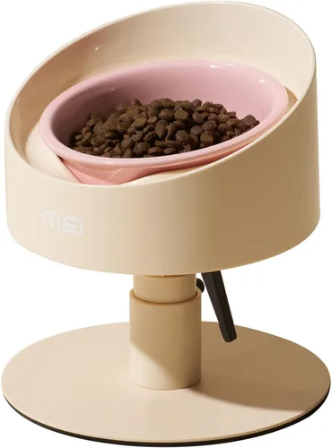 MS!MAKE SURE Cuencos ajustables elevados para gatos, Cuencos elevados de cerámica para gatos, Tazón para mascotas con almohadilla de goma SF-Rosa