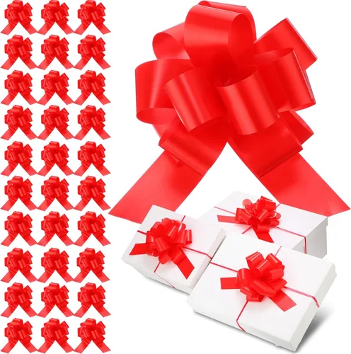 Poen 30 Piezas Lazos de Tirar de Navidad para Envolver Regalos de 5 Pulgadas Lazos de Tirar de Cinta Grandes Rojos para Bolsa de Regalo de