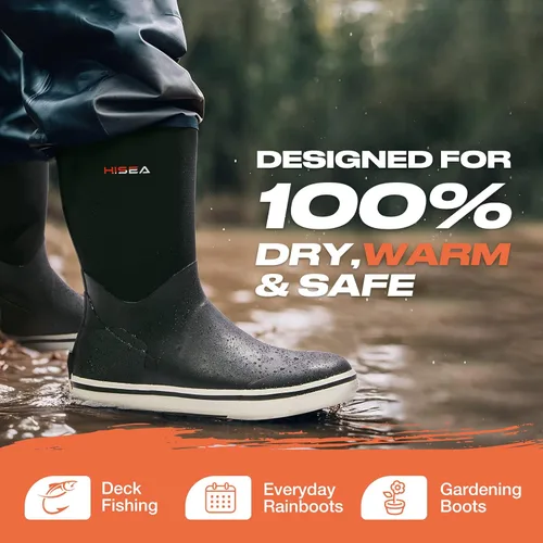Miniatura 3 de HISEA Botas de lluvia de goma para hombre, impermeables, para jardín, pesca, exteriores