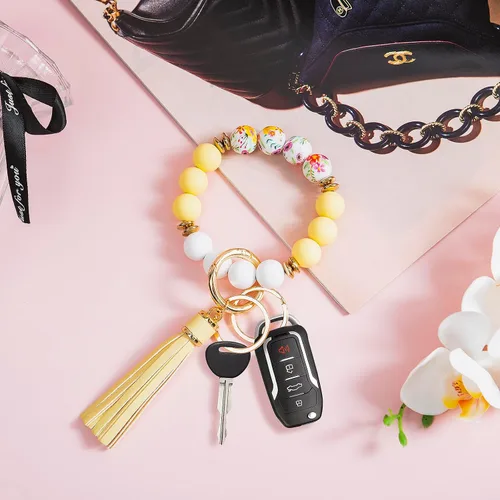 Miniatura 3 de Llavero de pulsera para coche, llavero con cuentas de silicona para mujer