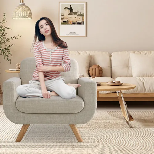 Miniatura 4 de Rosevera Elena - Sillón contemporáneo con tapicería de lino, muebles de sala de estar, color beige claro