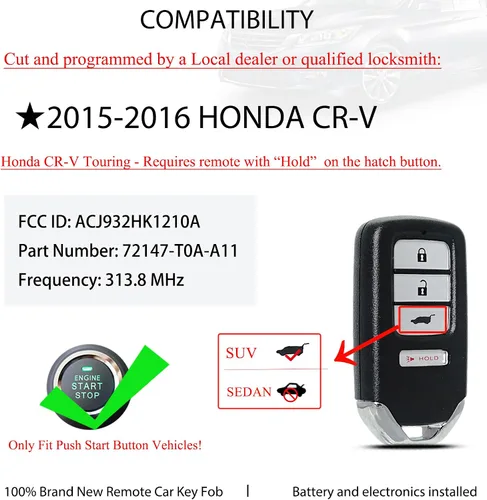 Miniatura 3 de MechanMagic llavero remoto de reemplazo para Honda CRV 2015 2016 control remoto inteligente de entrada sin llave ACJ932HK1210A 72147-T0A-A11