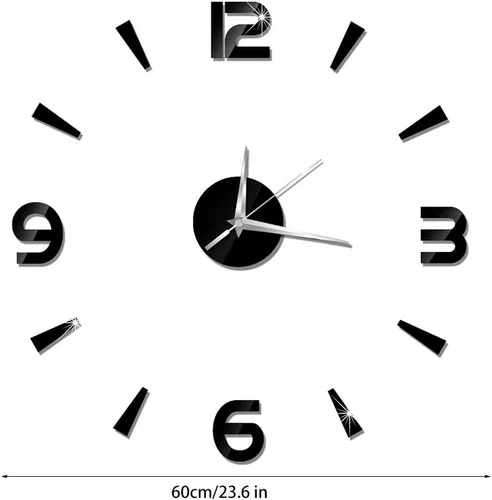 Miniatura 4 de Reloj de pared grande 3D DIY sin marco, relojes decorativos de pared, decoración de calcomanía moderna para el hogar, oficina, habitación (negro)