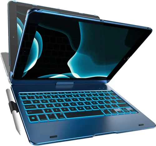 Miniatura 11 de Funda con teclado para iPad de 9ª generación (10.2 pulgadas, 2021) 360° 7 modos Retroiluminación 12 colores Delgada, ligera y protectora