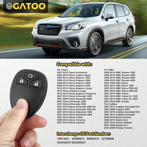 Miniatura 3 de Mando a Distancia de Reemplazo para Llave Sin Llave Compatible con 2007 2008 2009 2010 2011 2012 2013 Chevy Silverado Suburban Tahoe Avalanche