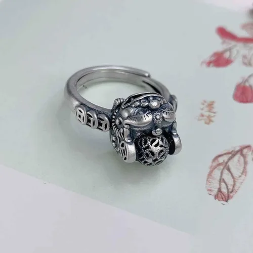 Miniatura 4 de Anillo ajustable antiguo antiguo de plata de ley 925 de jade natural para mujer, Plata, Jade