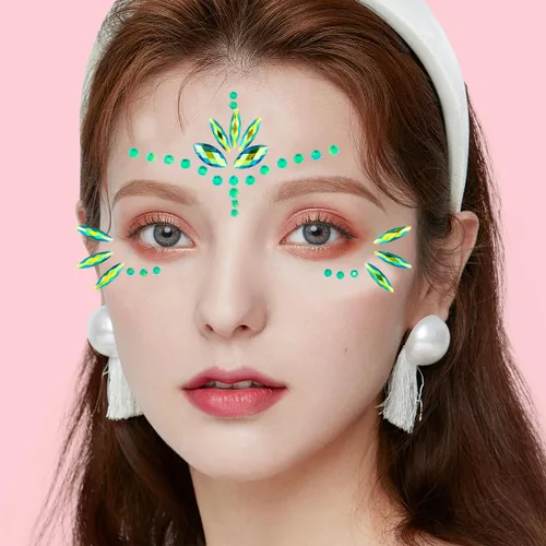 Miniatura 4 de Gemas Adhesivas para Cara de Sirena Joyas para Mujeres Cosplay Sirena Alienígena Halloween Fiesta Rave Maquillaje para Niños Verde Cabello Ojo