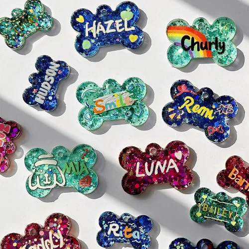 Miniatura 5 de ResinWorld Juego de moldes de silicona de hueso de perro de 2 y 1.5 pulgadas con 15 llaveros y 15 anillos de salto, molde de etiqueta para mascotas