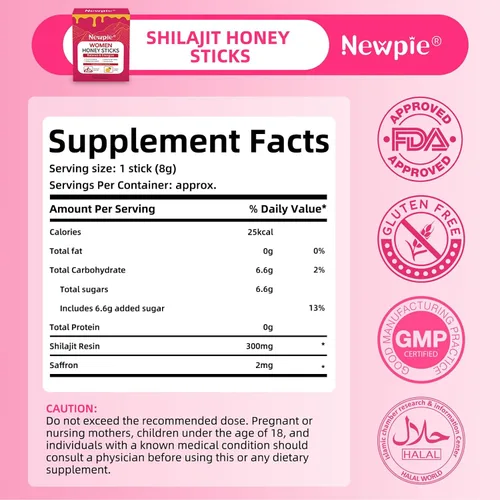 Miniatura 2 de Palitos de Miel Shilajit para Mujeres, Palitos de Miel Pura del Himalaya Sabor Fresa Impulso de Energía Mezcla Herbal de Alta Potencia para Impulso