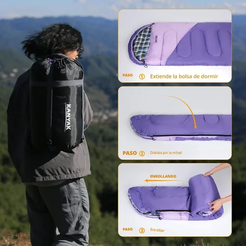 Miniatura 5 de Saco de dormir de campamento, sacos de dormir de 32 ℉ para adultos, niños, adolescentes, clima frío, cálido saco de dormir de invierno para 3-4