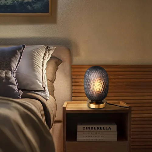 Miniatura 6 de Moderna lámpara de mesa de cristal con forma de globo de mediados de siglo, industrial regulable con control táctil, luces de escritorio, 3 niveles