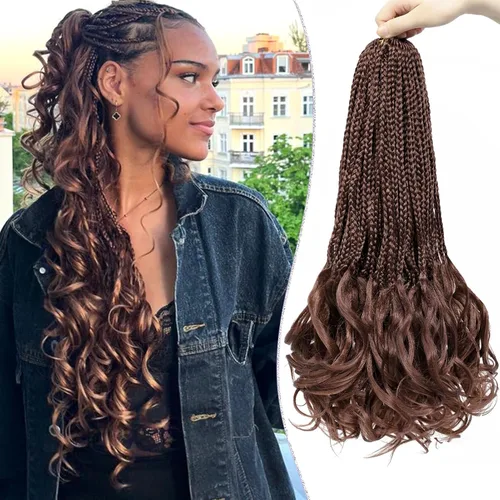 Miniatura 31 de Trenzas de ganchillo rizadas francesas de 22 pulgadas, 8 paquetes, trenzas de caja diosa grises para mujeres, de ganchillo pre-trenzadas con Trenzas